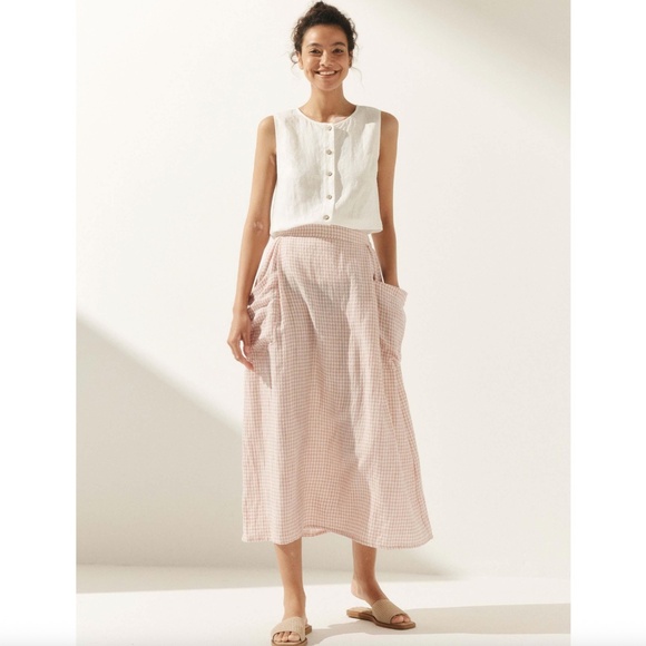 Lintico Linen Checked Elastic Waist Skirt - Picture 1 of 5